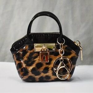 Leopard Print Mini Tote Bagcharm /Keychain with Gold Hardware new